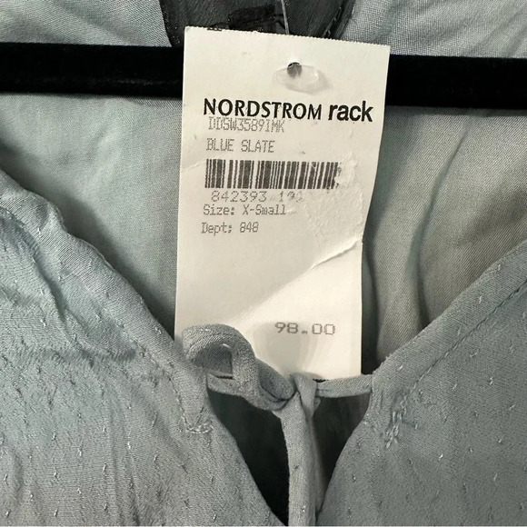 4SI3NNA Women’s Blue Slate Short Puff Sleeve Tie Neck Blouse Size XS NWT - Picture 6 of 11